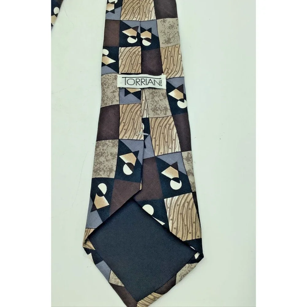 Torriani Abstract Necktie Vintage Fine Silk Art Deco Geometric  Burgundy Tan
